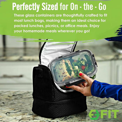 FIT Strong & Healthy Meal Prep Containers, 1 & 2 & 3 Compartments – Glass Bento - Image 6