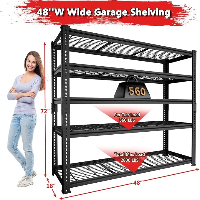 Storage Shelves 2PCS, Garage Shelving Heavy Duty 2800 LBS Capacity, 5 Tier - Image 3