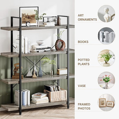 Bookshelf Set of 2, Heavy Duty 4-Tier Industrial Bookcase, 120lbs Shelf Capacity - Image 3