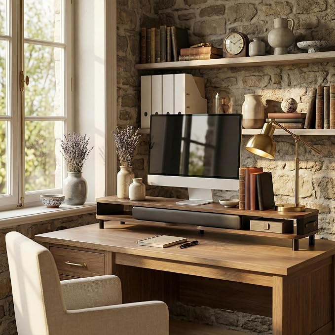 Fenge Monitor Stand with Large Drawer, 42.5 Inch Dual Monitor Riser - Image 6