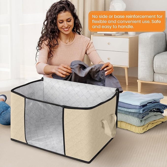 Fab totes 6 Pack Clothes Storage, Foldable Thick Fabric Blanket Storage Bags - Image 3