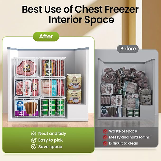 MSERCUOR Freezer Organizer Bins, 6 Pack Big Stackable Deep Chest Freezer - Image 5