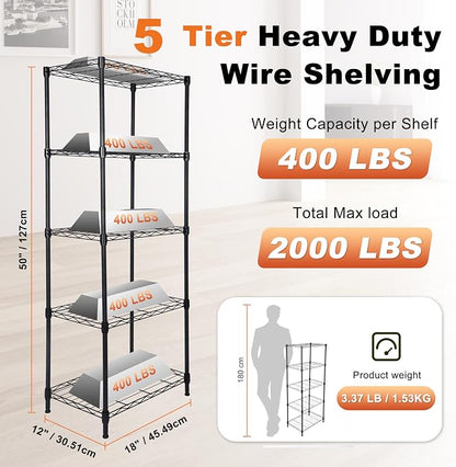 Whitmor 5 Tier Storage Shelves, Heavy Duty Metal Shelving, 400 lbs Capacity per - Image 2