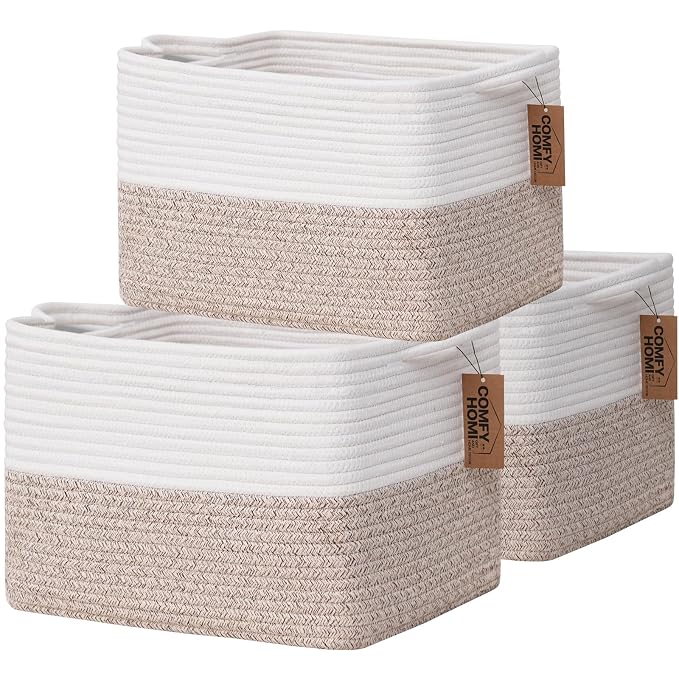 COMFY-HOMI 3-Pack Cotton Rope Woven Basket by COMFY-HOMI