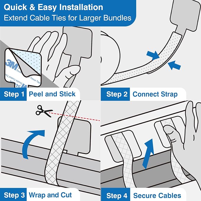 Cable Management Kit – 40 Self-Adhesive Hook and Loop Ties - Image 6