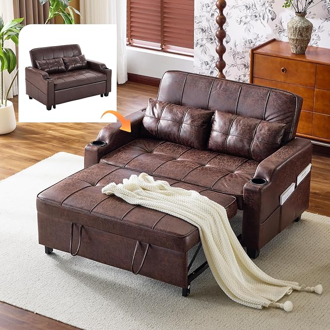 VINGLI Rustic Futon Sofa Bed Convertible Loveseat Sleeper Sofa Couch, Pullout by VINGLI