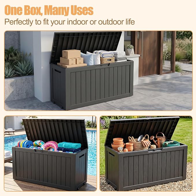 Outdoor Storage Box, 100 Gallon Resin Deck Box, Lockable Indoor Outdoor - Image 4