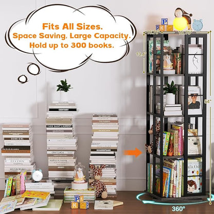 Aheaplus Rotating Bookshelf, 4-Tier Corner Bookshelf, 360 Display Wood Spinning - Image 4