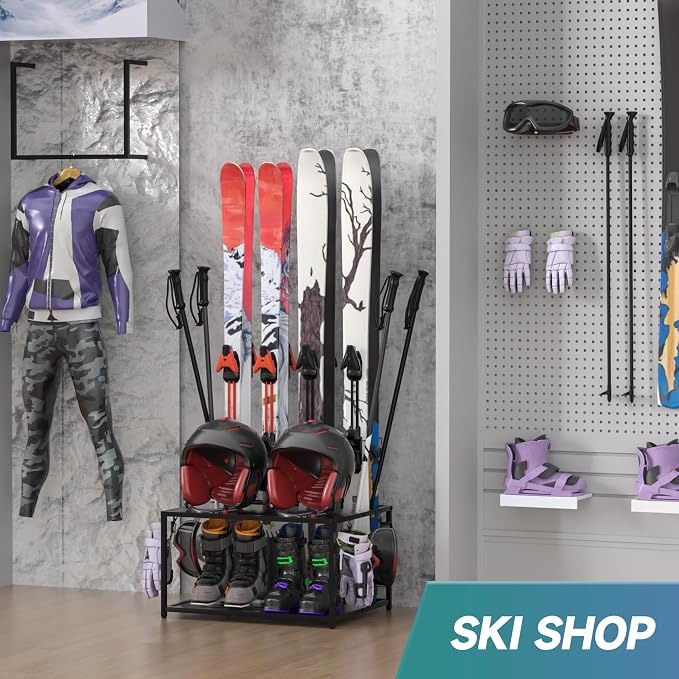 Freestanding Ski Holders for 4Pairs of Skis Ski Boot, Helmet and More, Storage - Image 8