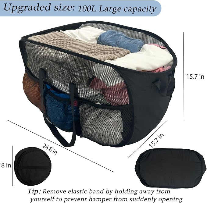 100L Extra Large Mesh Pop Up Hamper - Image 7