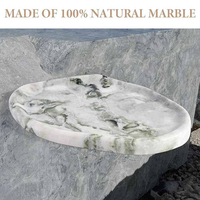 Koville Luxury Natural Green Marble Vanity Tray, Cloud Shape Serving Stone Key - Image 3