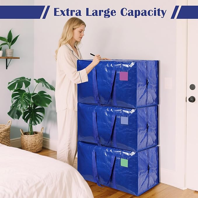 6 Pack Moving Bags with Full-Open Side Zipper, Extra Large 93L Heavy Duty - Image 4