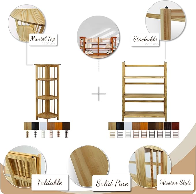 Casual Home 3-Shelf Folding Stackable Bookcase-Natural - Image 4