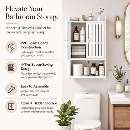 HAYOFAMY 4-Tier Wall Bathroom Storage Cabinet 7.9" D x 15.7" W x 23.6" H | PVC - Image 3