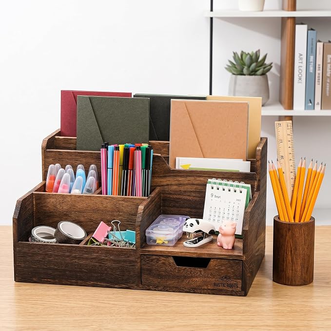 Pumtus Brown Wooden Desk Organizer, Mail Organizer - Image 8