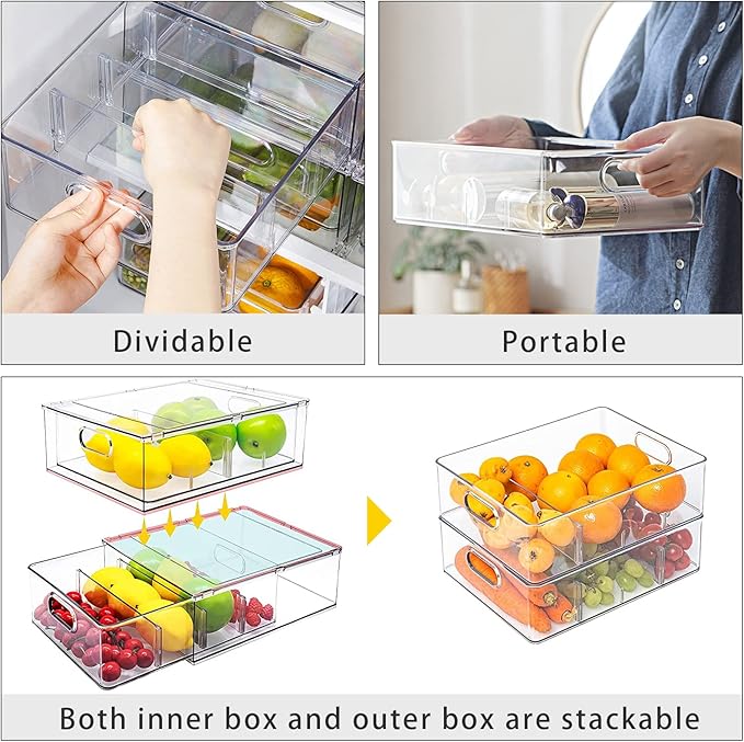 Mano Fridge Drawer Pull Out Stackable Bins - Image 3