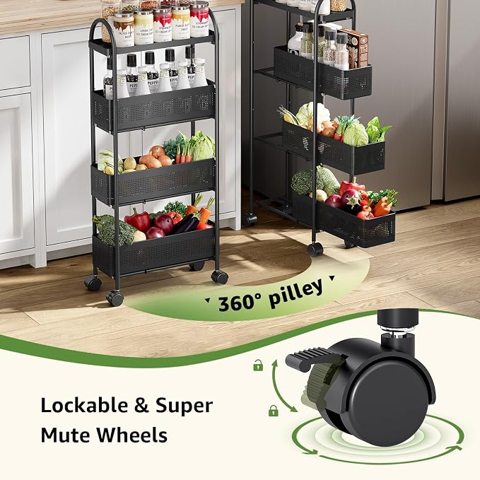KINGRACK 4-Tier Slim Storage Cart - Image 4
