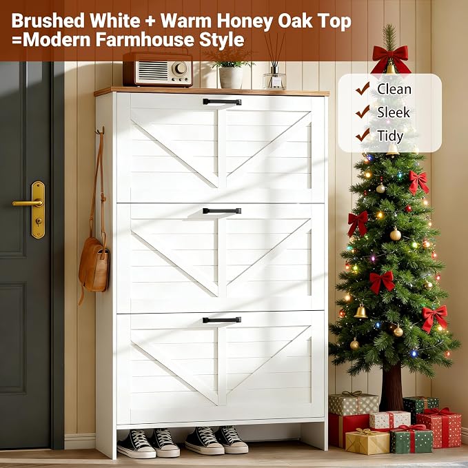 Shoe Cabinet for Entryway, 3 Flip Drawers Shoe Storage Cabinet - Image 3