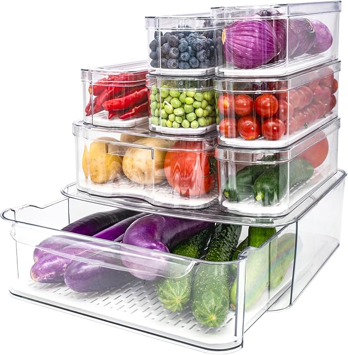 Fridge Organizers and Storage, 8 Pack Clear Freezer Organizer Bins by SMRCAD