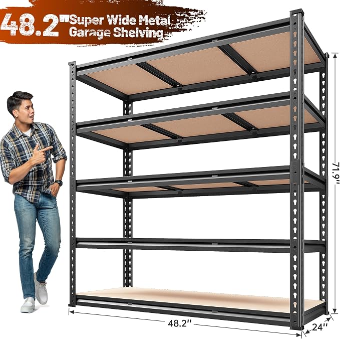 REIBII 48.2" W Garage Shelving, Storage Shelves Load 3000LBS, Adjustable Garage - Image 2