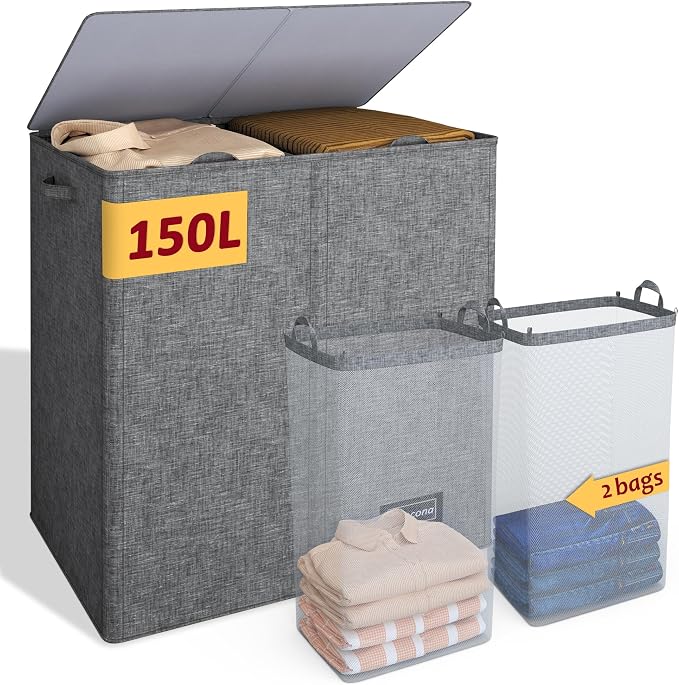 150L Laundry Hamper 2 Section, Large Laundry Hamper by Vincona
