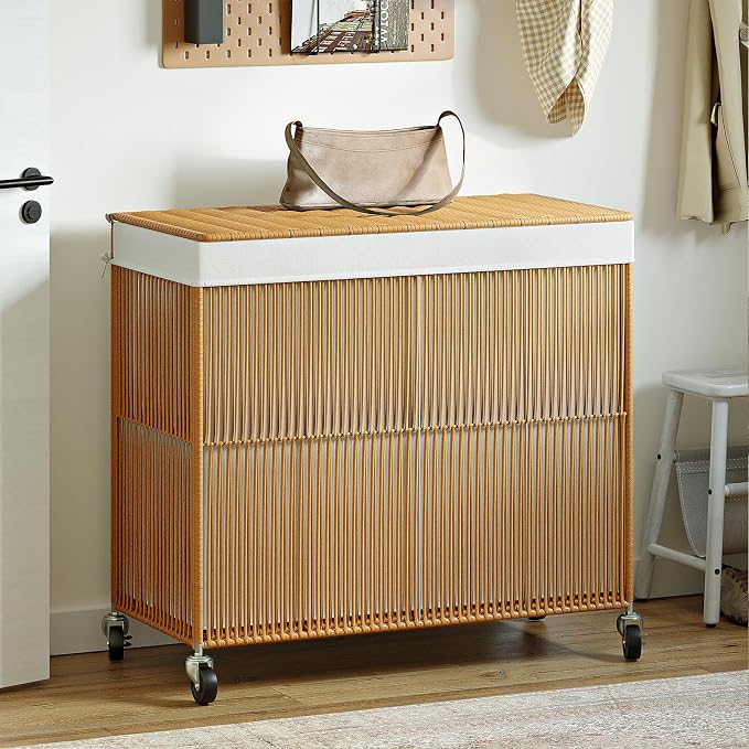 WOWLIVE Laundry Hamper with Wheels, 160L Handwoven Rolling Laundry Basket 3 - Image 3