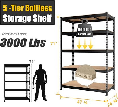 PrimeZone 47" W x 23.6" D x 71" H Large Heavy Duty Storage Shelves - Image 3
