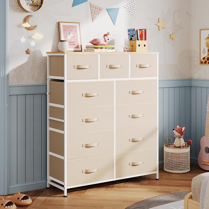 WLIVE Tall Dresser for Bedroom, 11 Drawer Chest of Drawers, Cream White | 11 - Image 8