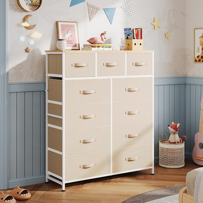 WLIVE Tall Dresser for Bedroom, 11 Drawer Chest of Drawers, Cream White | 11 - Image 8
