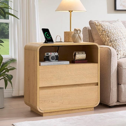 Modern Nightstand Set of 2, 23.2" Large Wood Bedside Table - Image 8