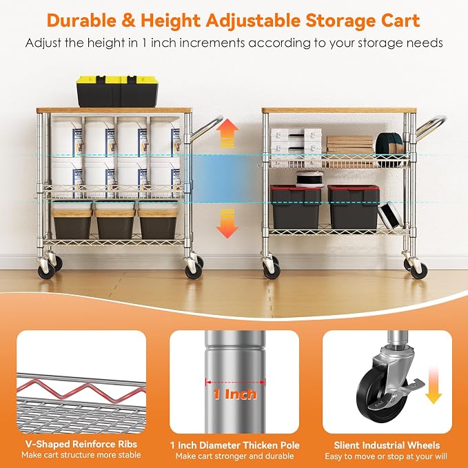 3 Tier Rolling Kitchen Carts on Wheels - Image 4