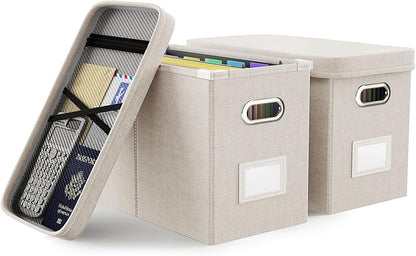 File Organizer With Lid, Hanging Filing Box With Mesh Pocket, Document Organizer by Oterri