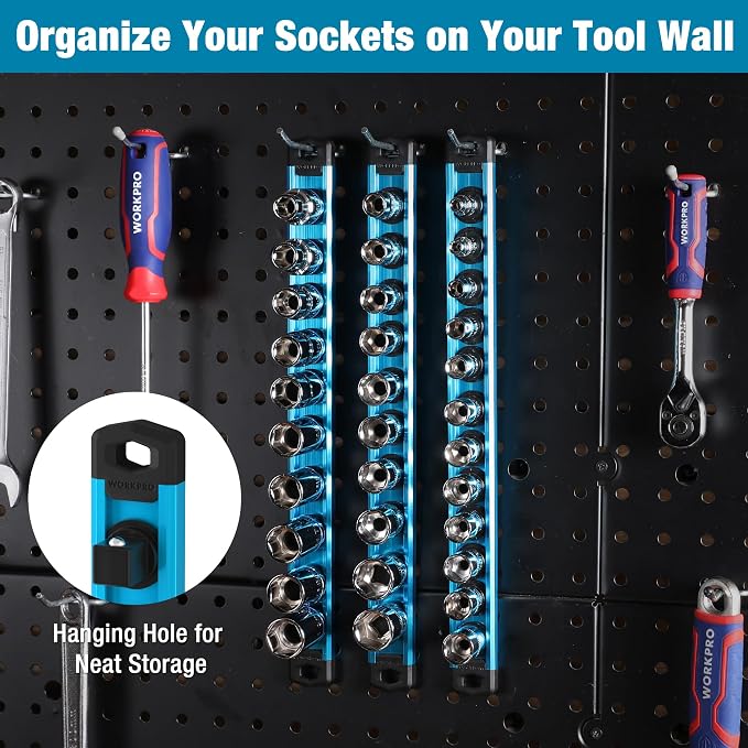 WORKPRO Magnetic Socket Organizer, 1/2-Inch Drive Aluminum Alloy Socket Rail - Image 6