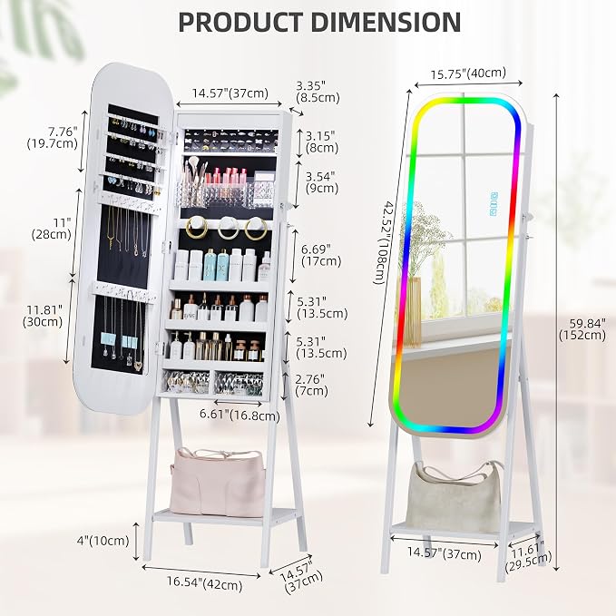 6 LED Mirror Jewelry Cabinet - Image 3