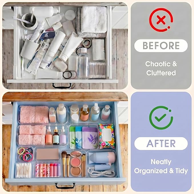 14 Pcs Expandable Clear Drawer Organizer, 3-Size Extendable Drawer Divider - Image 5