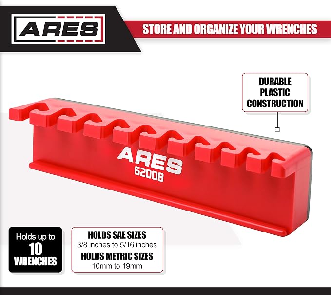 ARES 62008-10-Piece Red Magnetic Wrench Organizer - Image 2