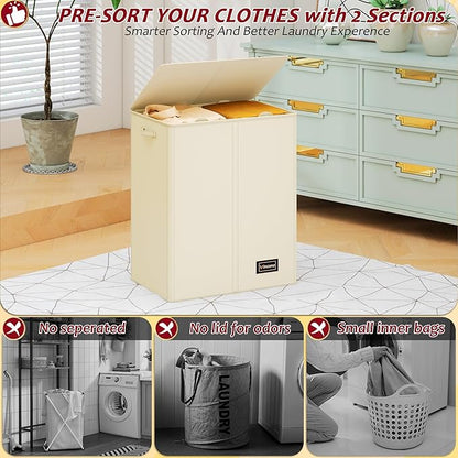 150L Laundry Hamper 2 Section, Large Laundry Hamper - Image 3