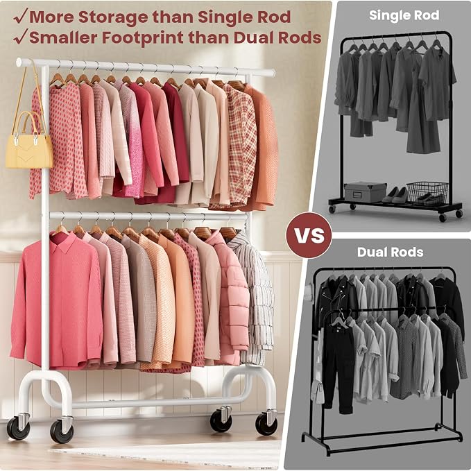 Heavy Duty Clothes Rack Load 600 LBS, Rolling Clothing Rack - Image 6