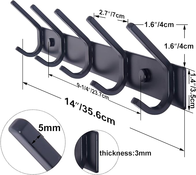 WEBI Coat Rack Wall Mounted, 5 Coat Hooks - Image 2