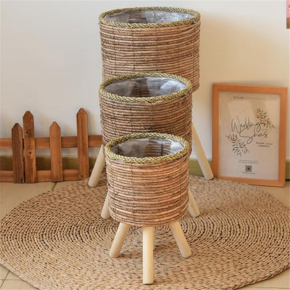 Rattan Indoor Plant Stand Straw Woven Flowers Pots Holder Stool - Image 7