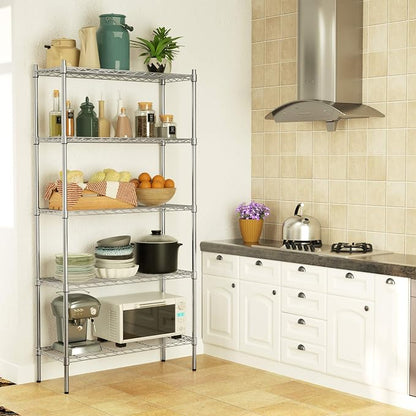 Auslar 5-Tier Heavy Duty Wire Shelving, Adjustable Storage Rack, Chrome | 14"D - Image 8
