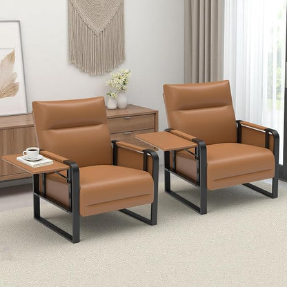 Upholstered Accent Sofas Set of 2, Modern Faux Leather Sofa Chairs - Image 9