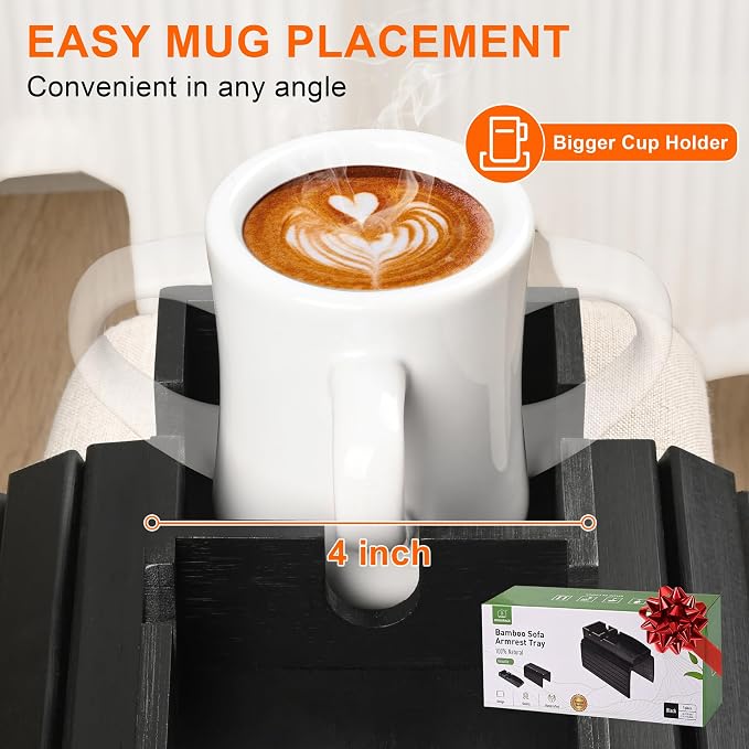 Joy&Grace Couch Cup Holder, 3-in-1 Magnetic Detachable Couch Arm Tray, Bamboo - Image 6
