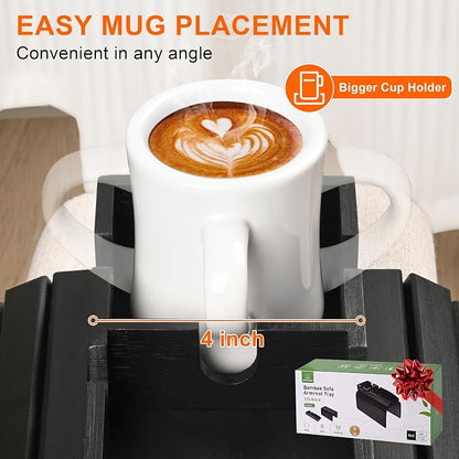 Joy&Grace Couch Cup Holder, 3-in-1 Magnetic Detachable Couch Arm Tray, Bamboo - Image 6