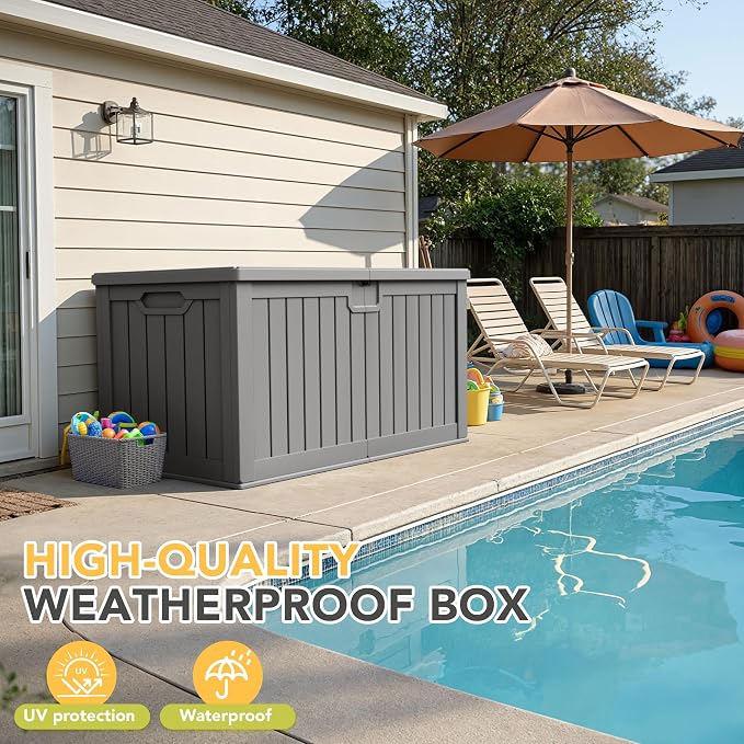 240 Gallon HDPE Deck Box Outdoor Indoor Waterproof Storage Box - Image 5