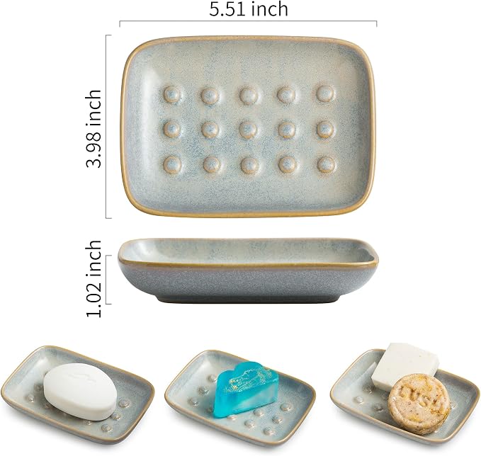 Soap Dish for Shower, Ceramic Soap Dish Non-Slip Soap Holder Bar Saver Tray for - Image 2