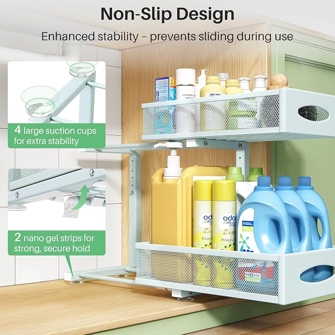 Under Sink Organizer, 2 Tier Pull out Cabinet Organizer Baskets - Image 6