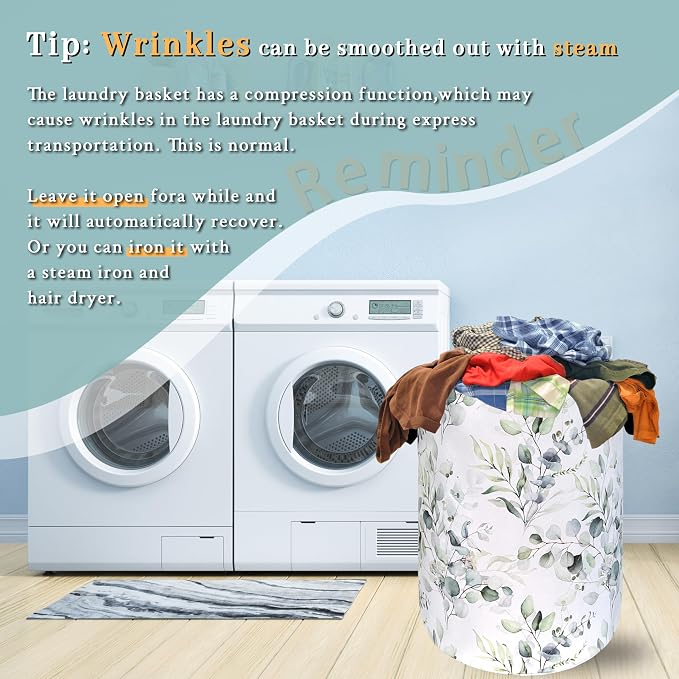 Watercolor Green Leaves Branches Laundry Hamper - Image 6