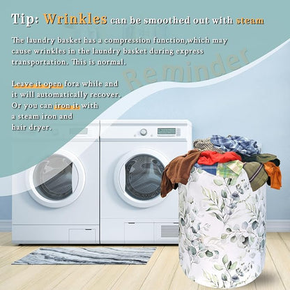 Watercolor Green Leaves Branches Laundry Hamper - Image 6