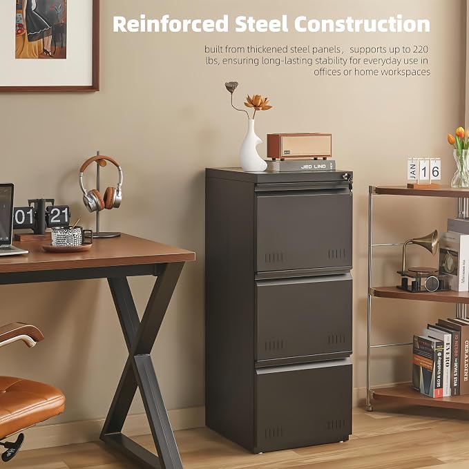 Metal File Cabinet with Lock, Vertical 3 Drawer File Cabinets - Image 7